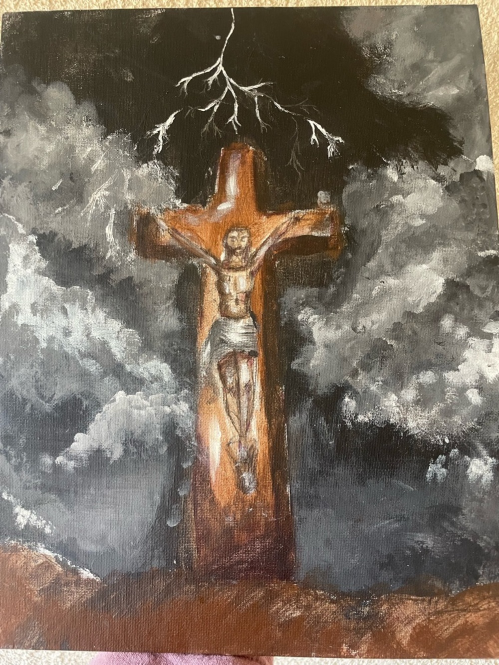 Original Hand-Painted Crucifixion Panel Canvas Wall Art